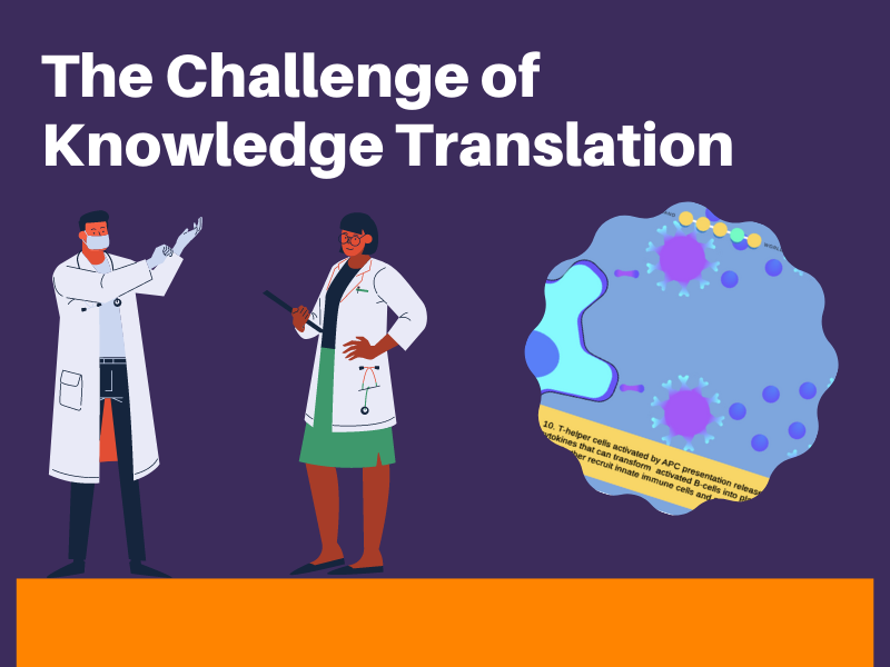 Knowledge Translation header showing two stylized doctors and a framed screenshot of the game.